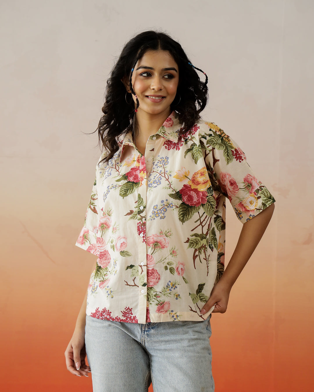 Flower Printed Cotton Top for Women