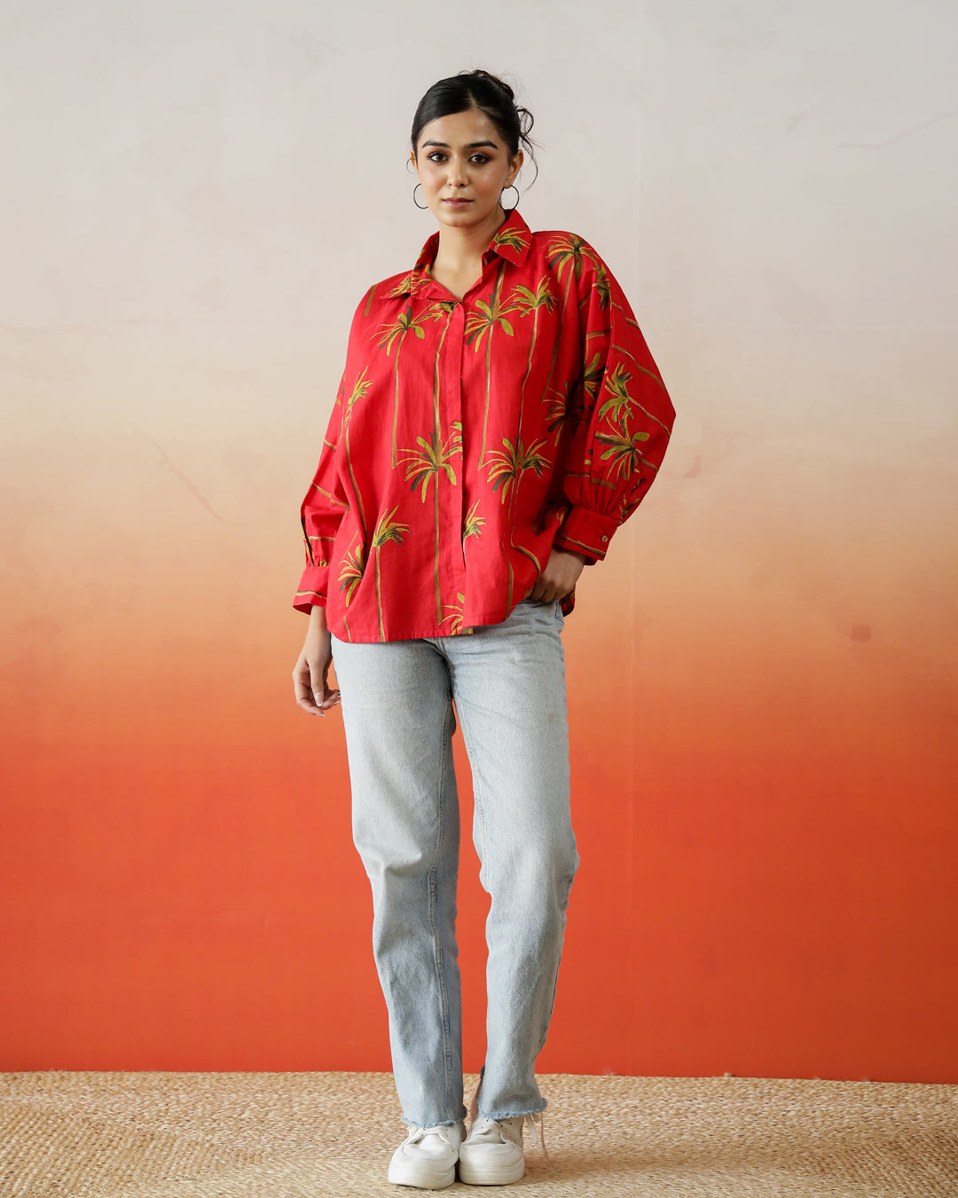 Red Flower Printed Top for Women