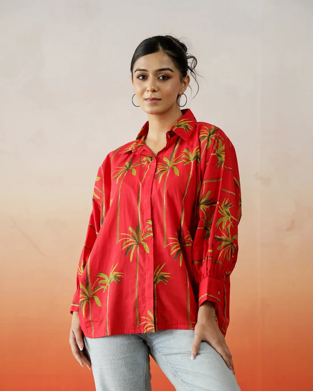 Red Flower Printed Top for Women - SanskrutiHomes
