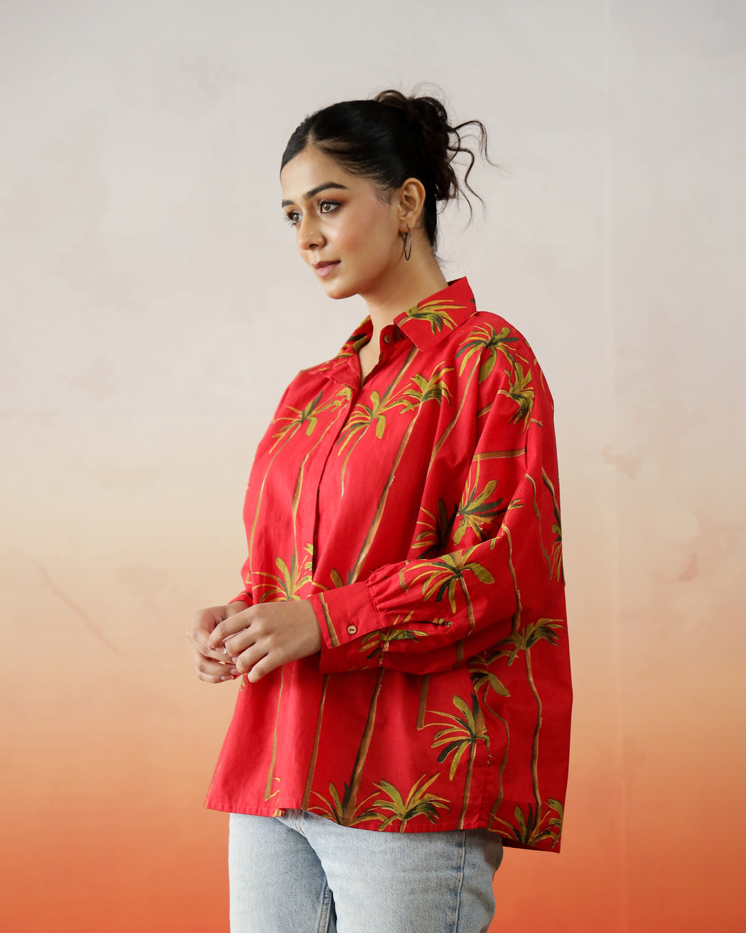 Red Flower Printed Top for Women