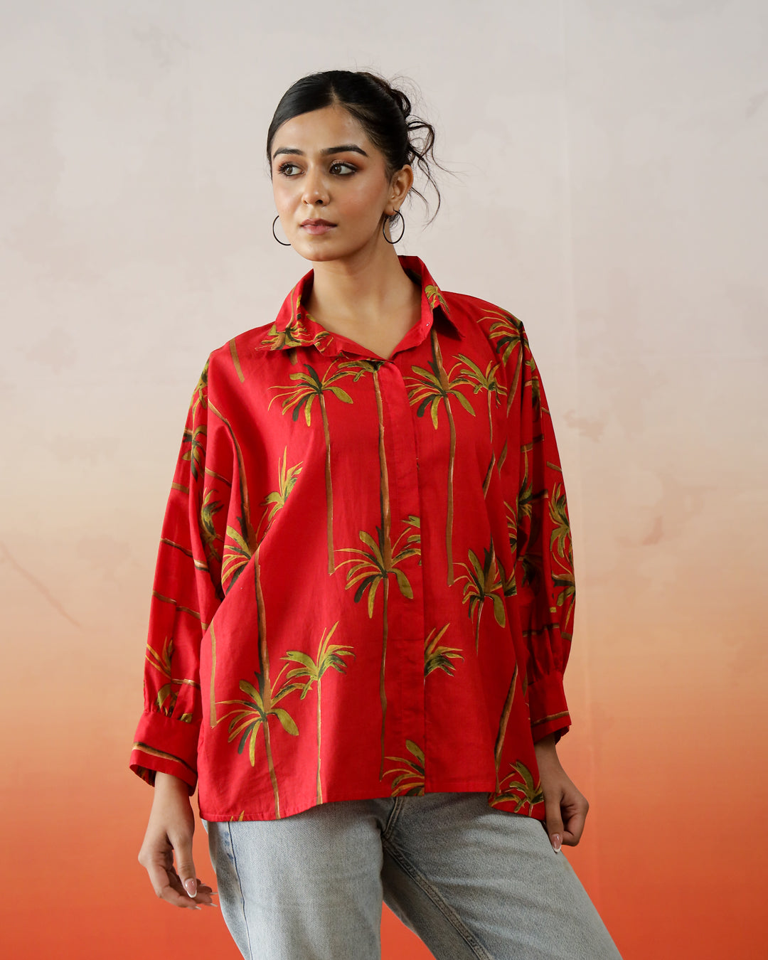 Red Flower Printed Top for Women