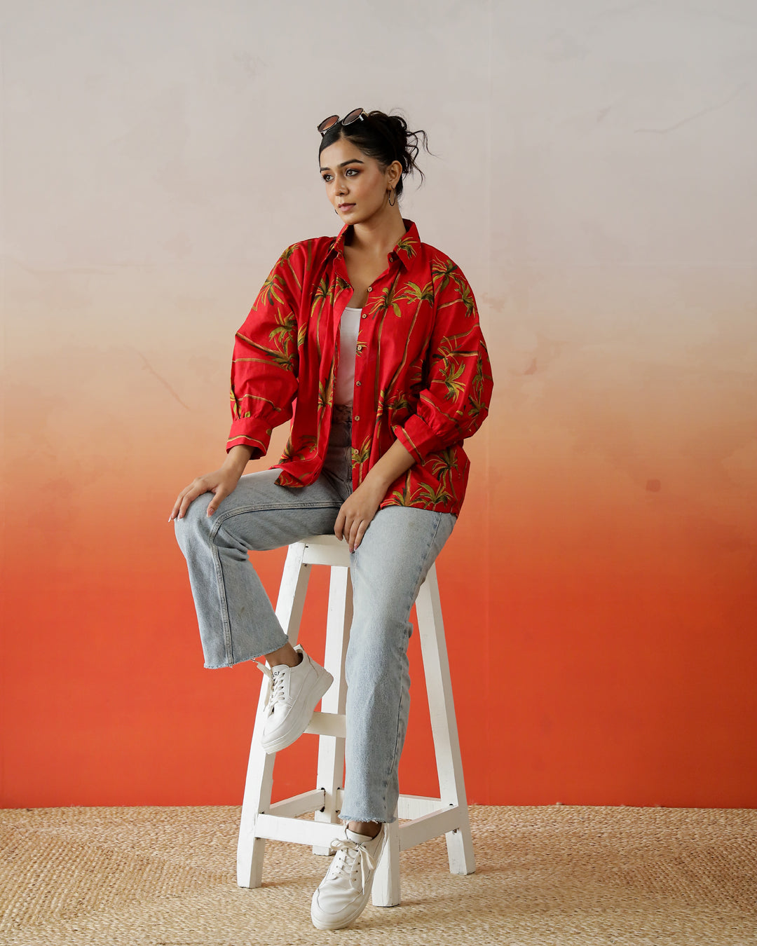 Red Flower Printed Top for Women