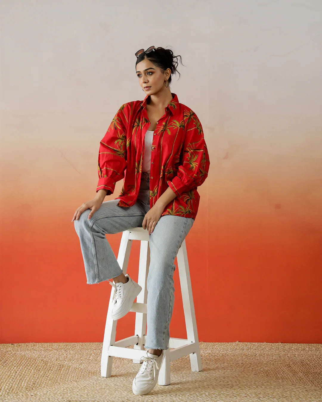 Red Flower Printed Top for Women - SanskrutiHomes