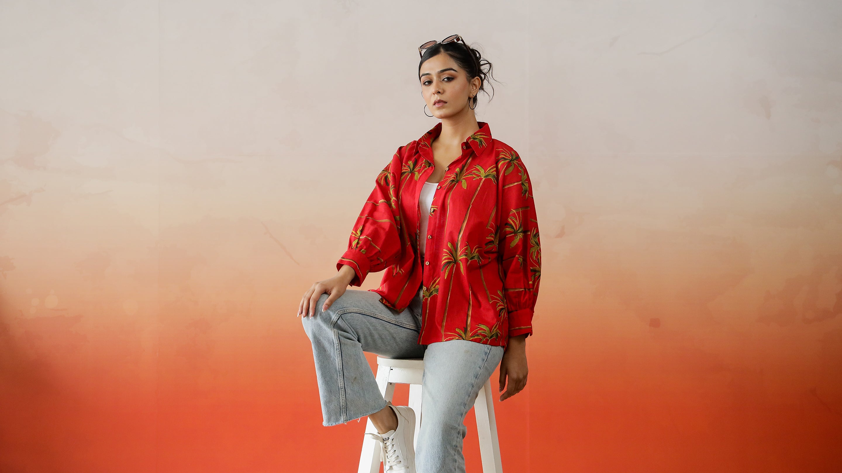 Red Flower Printed Top for Women