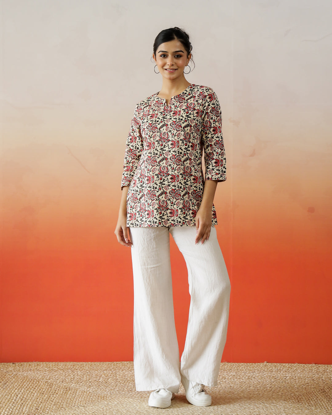 Brown Flower Printed Cotton Top