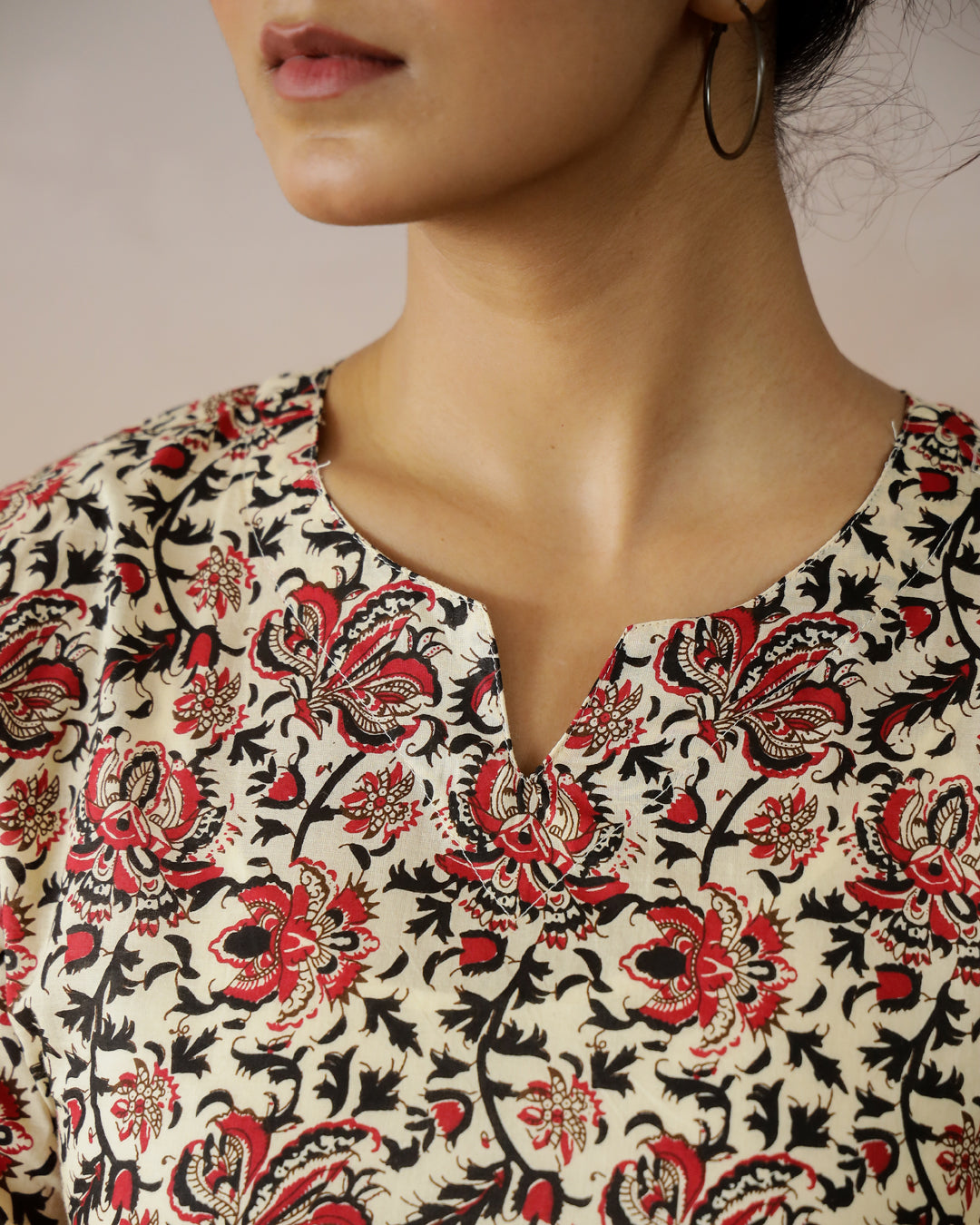 Brown Flower Printed Cotton Top