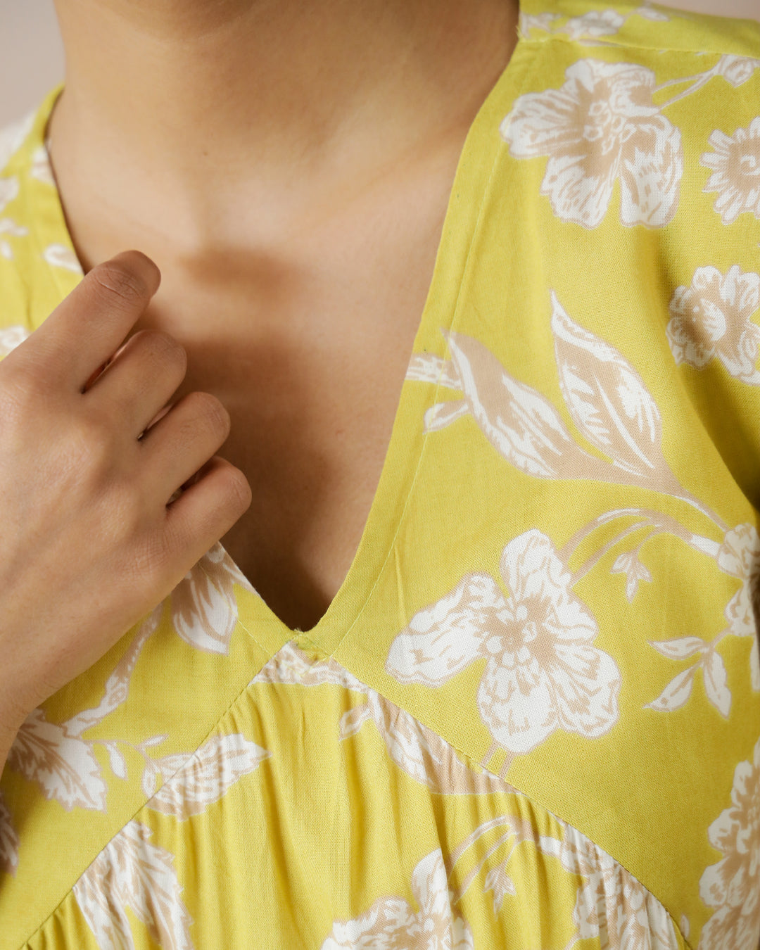 Yellow Flower Printed V-Neck Top
