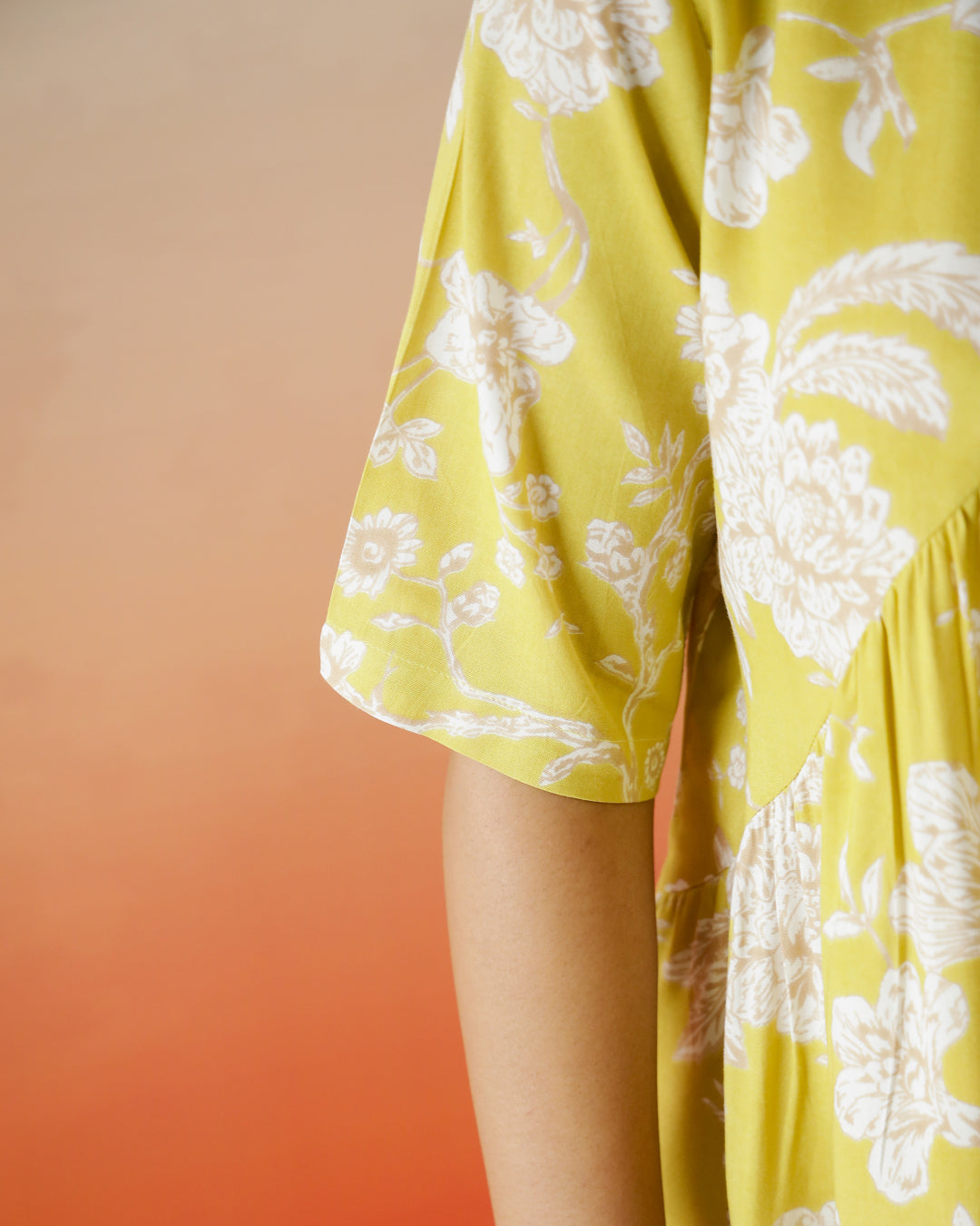 Yellow Flower Printed V-Neck Top