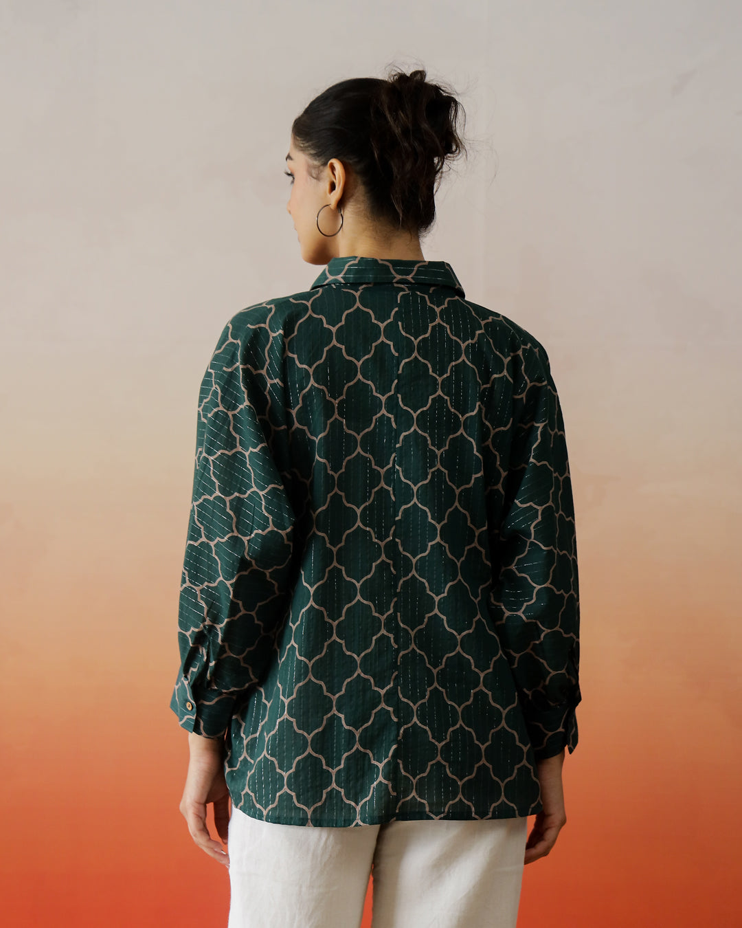 Green Solid Print Cotton Top for Women