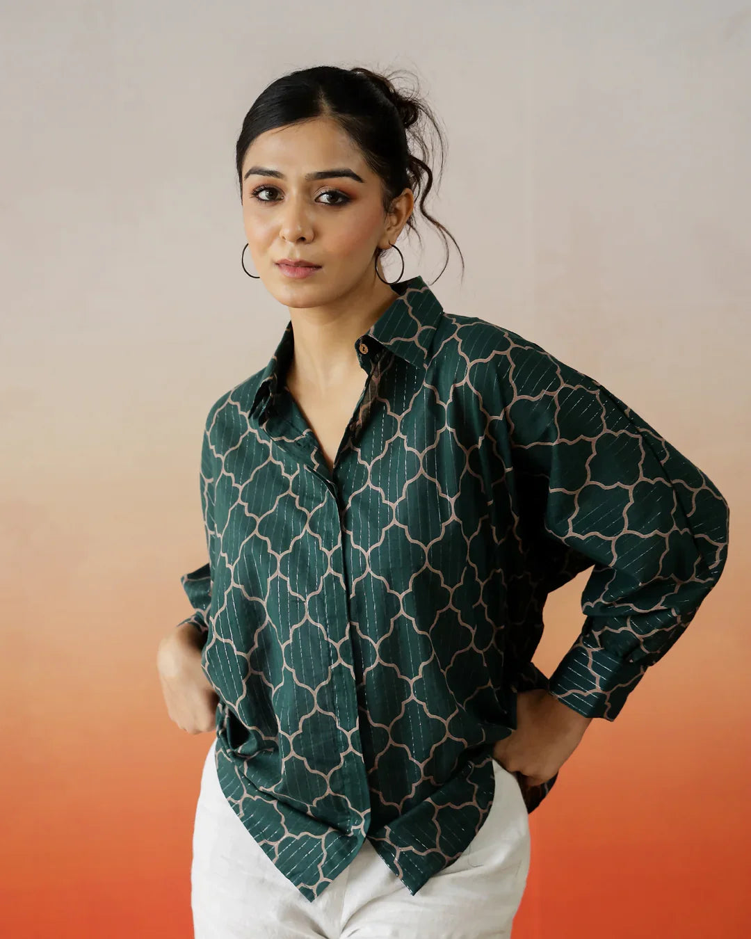 Green Solid Print Cotton Top for Women - SanskrutiHomes