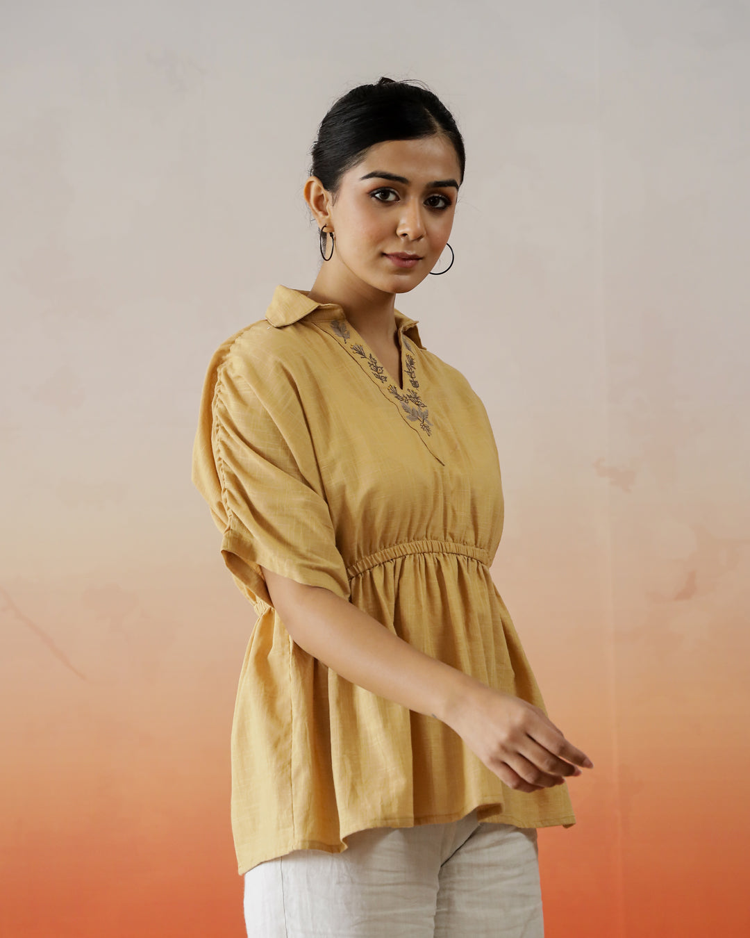 Solid Cotton Embroidered Top