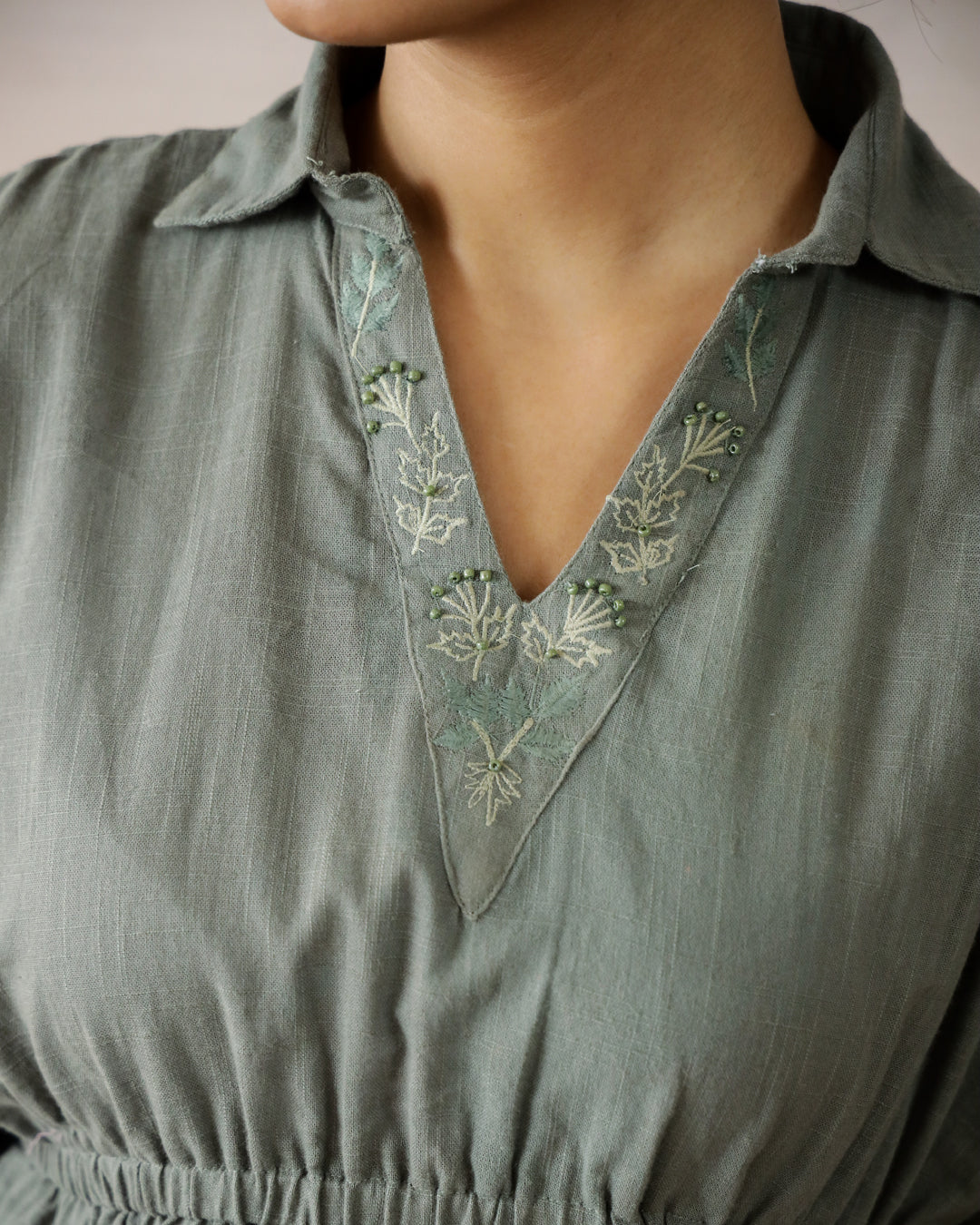 Solid Print Cotton Embroidered Top