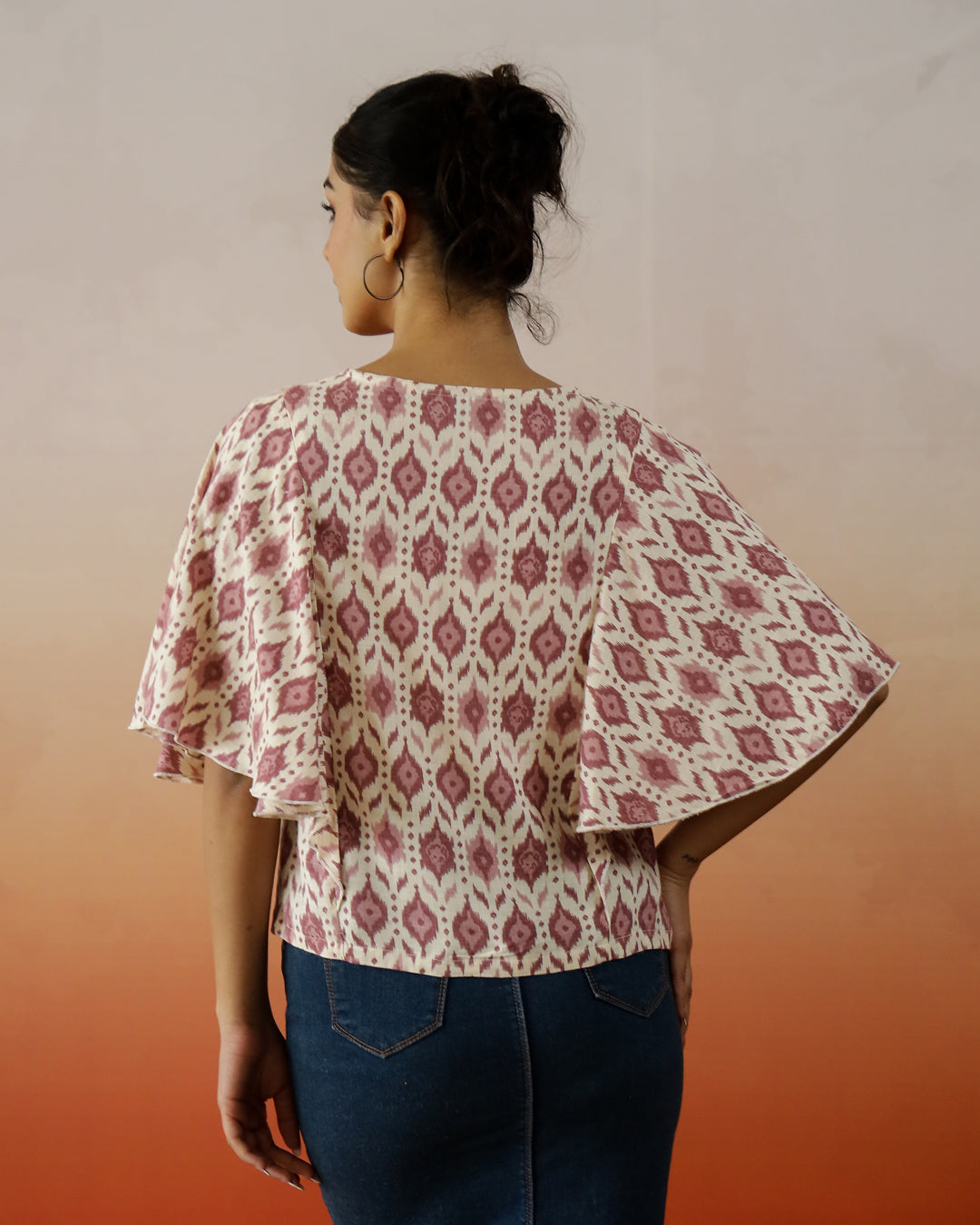 Cream Printed V-Neck Top For Women