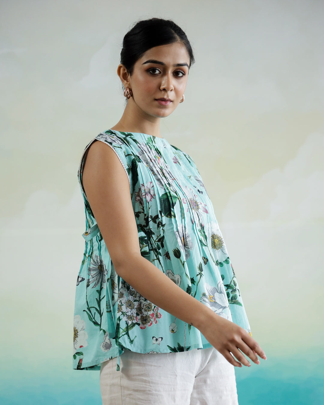 Cotton Printed Sleeveless Top for Women