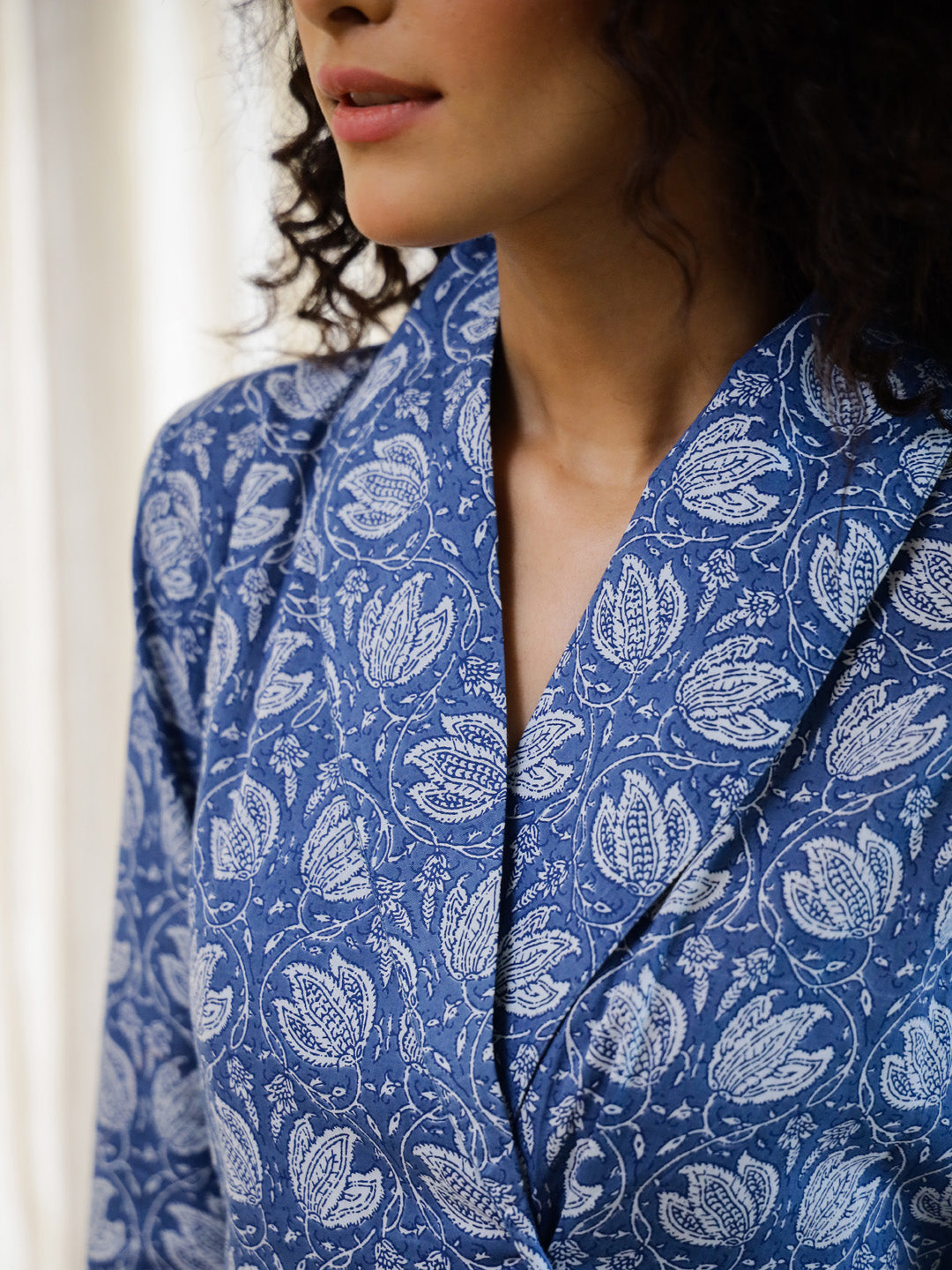 Blue Printed Cotton Co-ord Set for Women - SanskrutiHomes