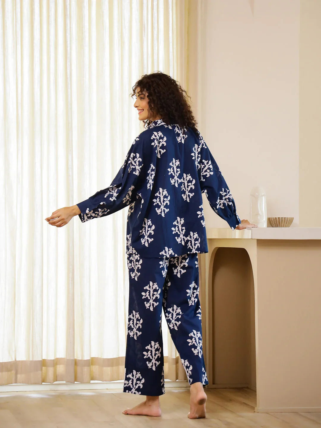 Blue Printed Night Suit Set for Women - SanskrutiHomes