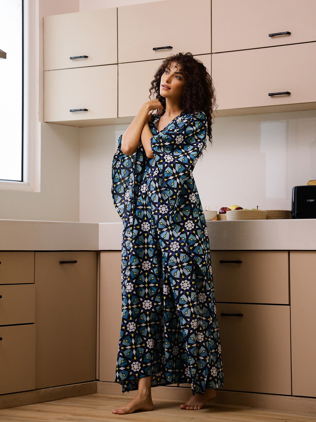 Cotton Printed Kaftan Night Suit Set - SanskrutiHomes