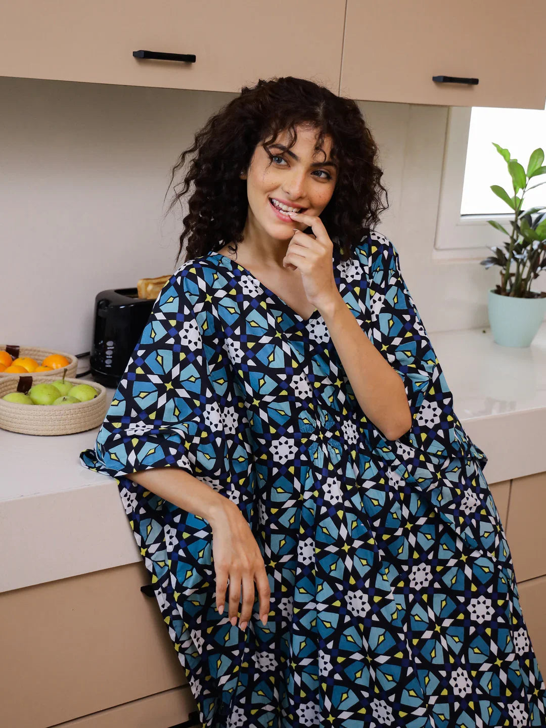 Cotton Printed Kaftan Night Suit Set - SanskrutiHomes