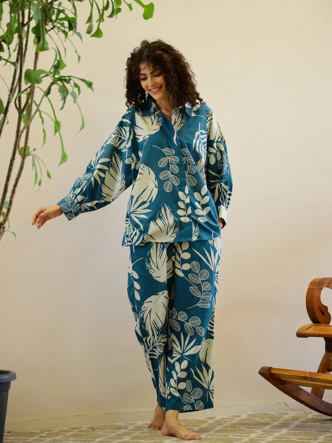 Flower Printed Night Suit Set for Women - SanskrutiHomes