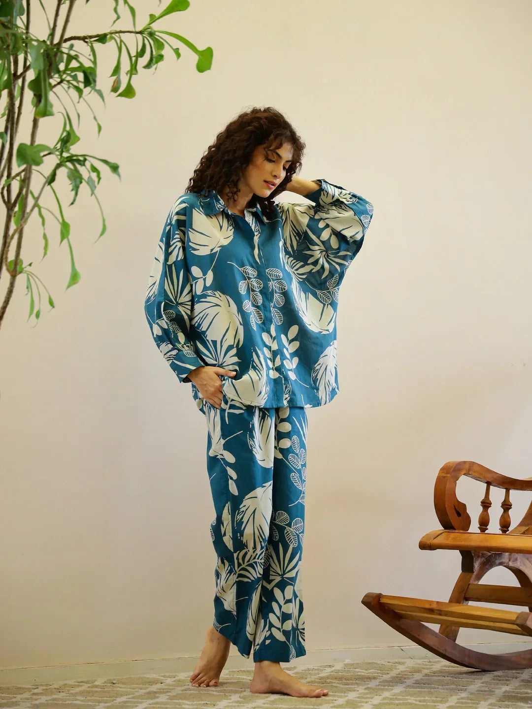 Flower Printed Night Suit Set for Women - SanskrutiHomes