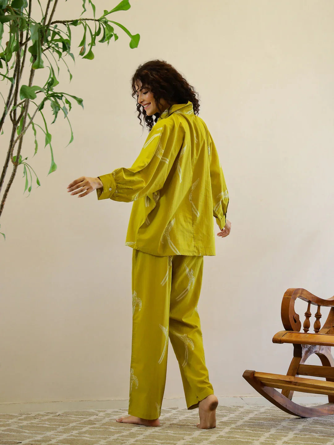 Yellow Printed Night Suit Set for Women - SanskrutiHomes