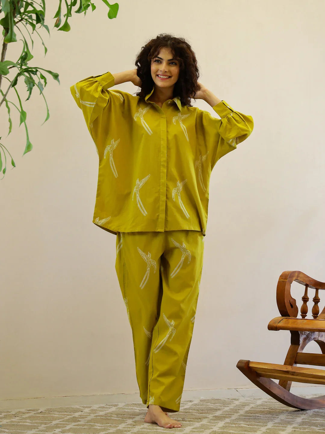 Yellow Printed Night Suit Set for Women - SanskrutiHomes