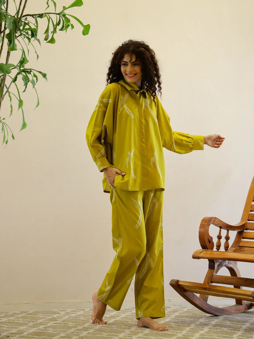 Yellow Printed Night Suit Set for Women - SanskrutiHomes