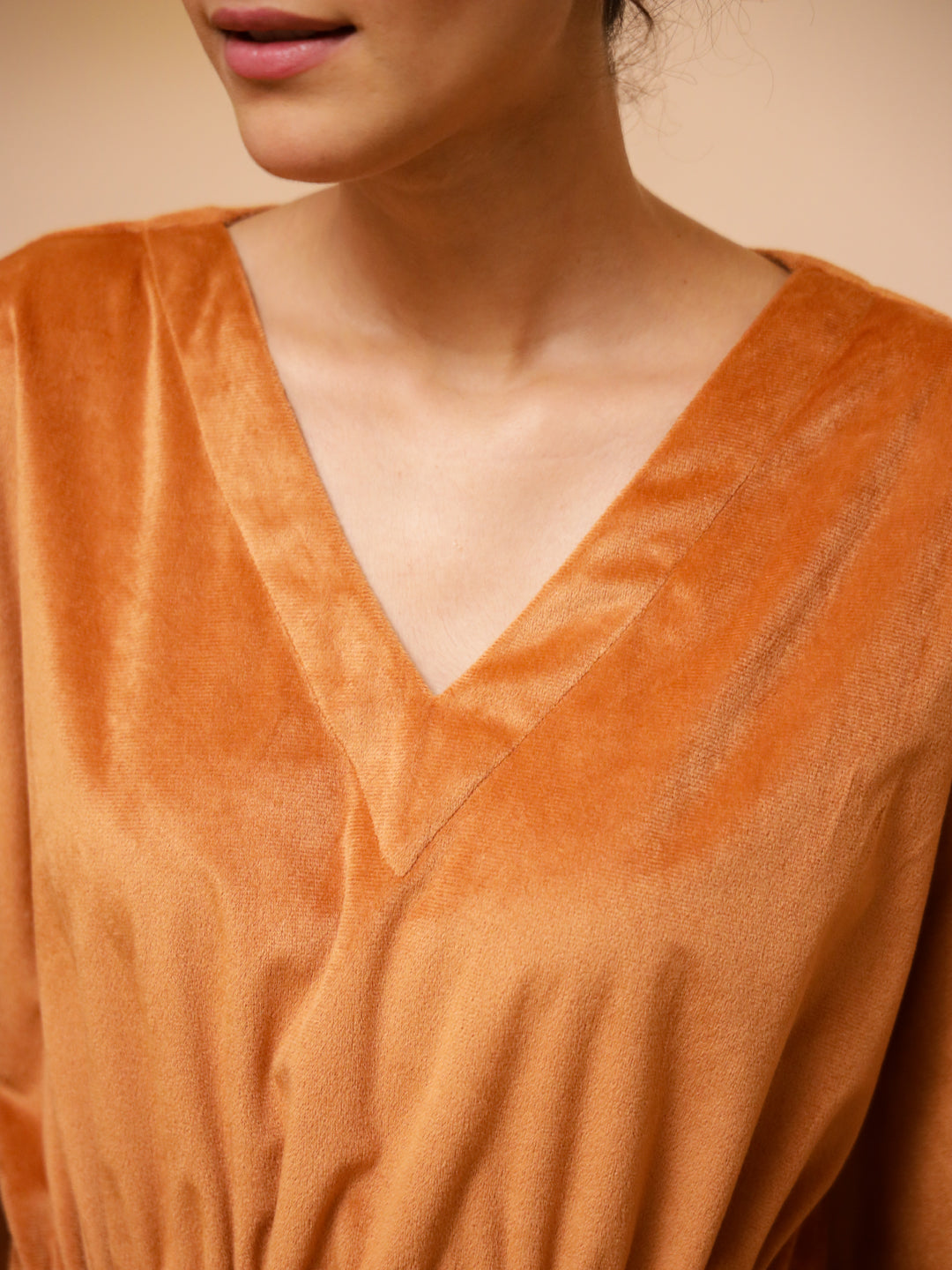 Orange V-Neck Velvet Winter Kaftan