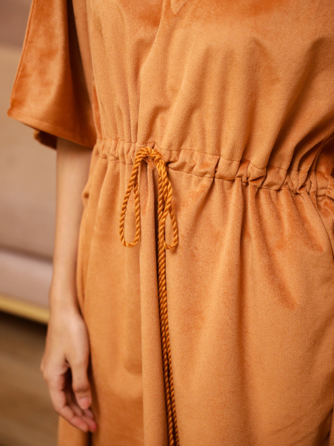 Orange V-Neck Velvet Winter Kaftan