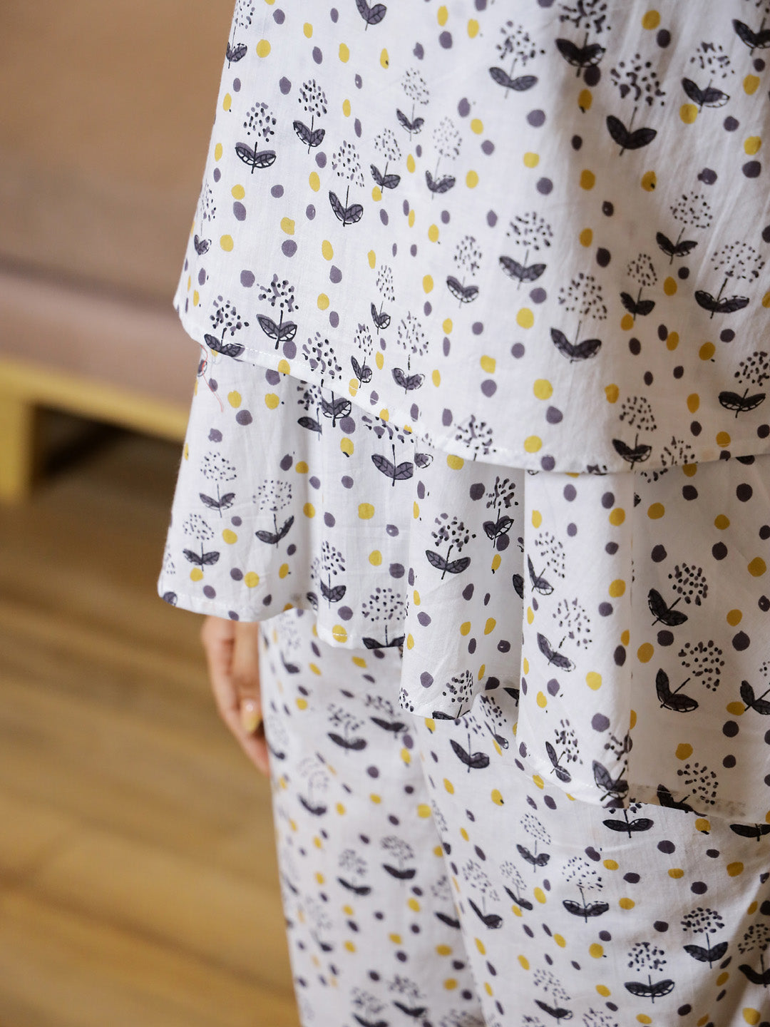 White Floral Printed Night Suit Set