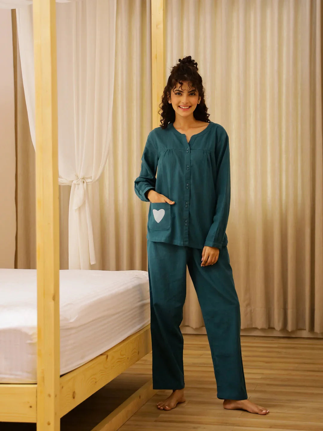 Solid Print Cotton Night Suit Set for Women - SanskrutiHomes
