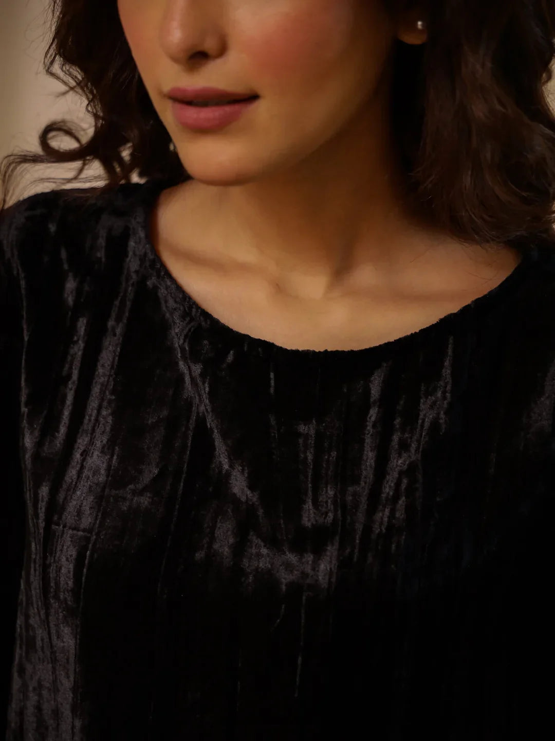 Black Velvet Night Suit for Women - SanskrutiHomes
