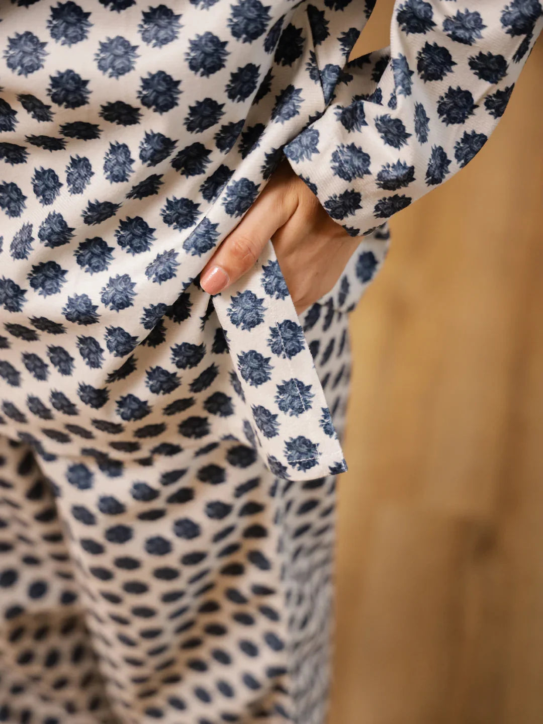 Flower Printed velvet V Neck Winter Loungewear Set - SanskrutiHomes
