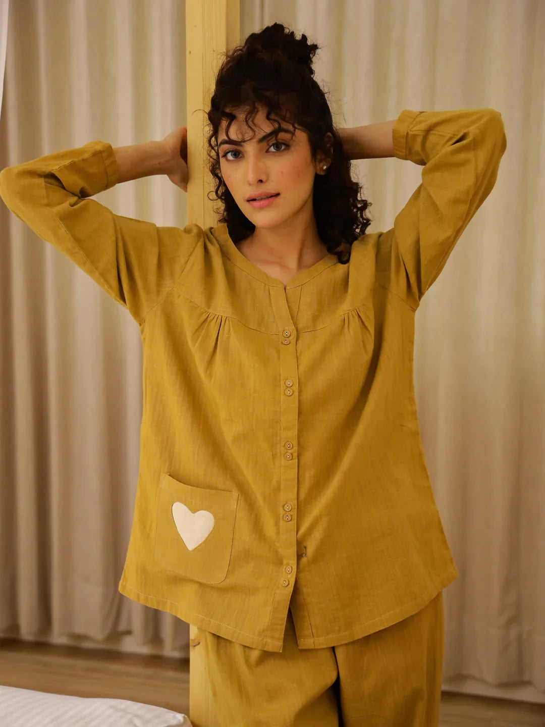 Solid Print Full Sleeves Night Suit Set - SanskrutiHomes