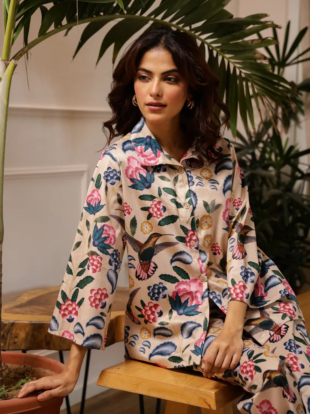 Multicolor Flower Printed velvet Coords - SanskrutiHomes