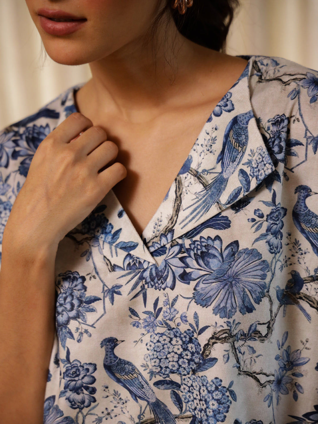 Blue Flower Printed Velvet Co-ord Set - SanskrutiHomes