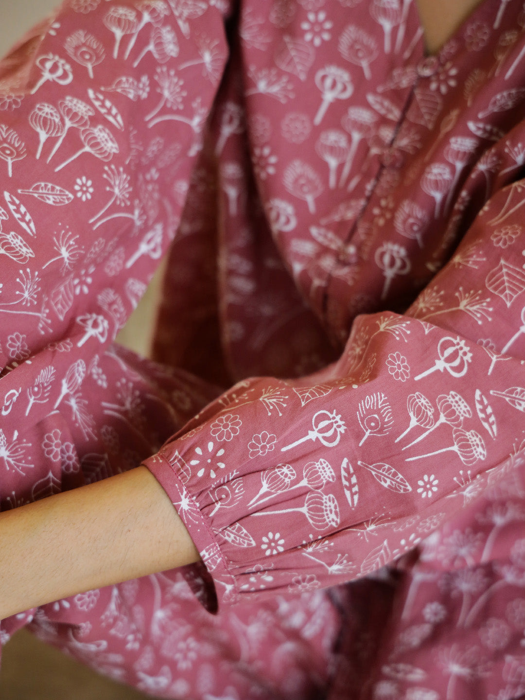 Pink Flower V-Neck Night Suit Set for Women