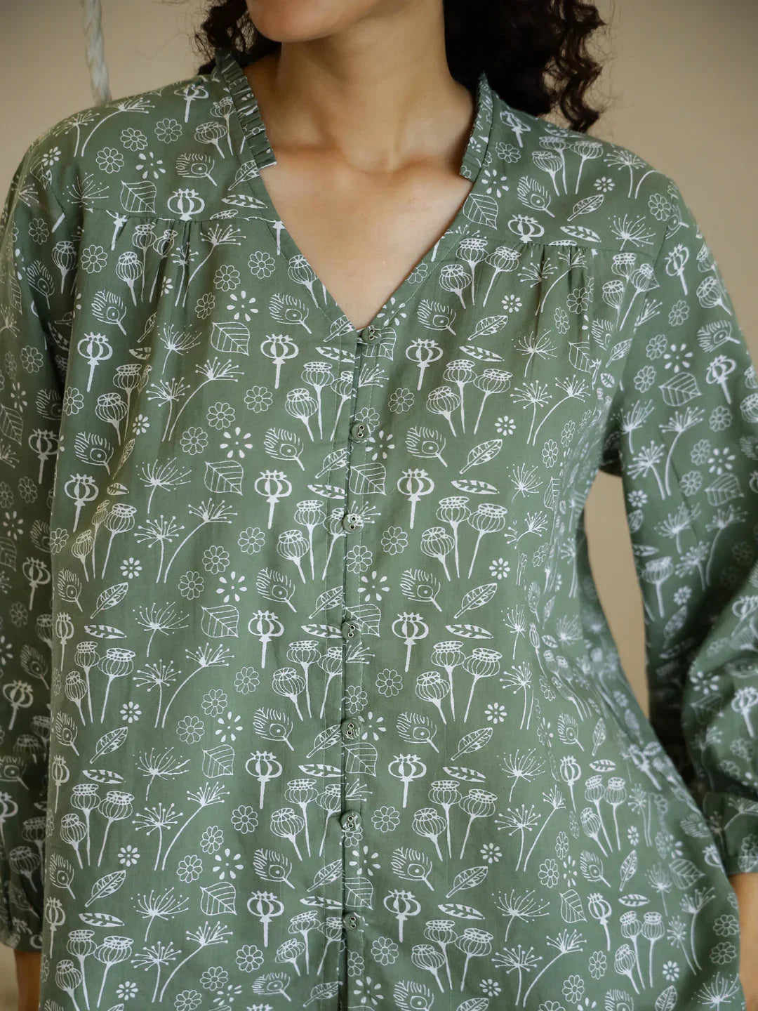 Flower Printed V-Neck Night Suit for Women - SanskrutiHomes