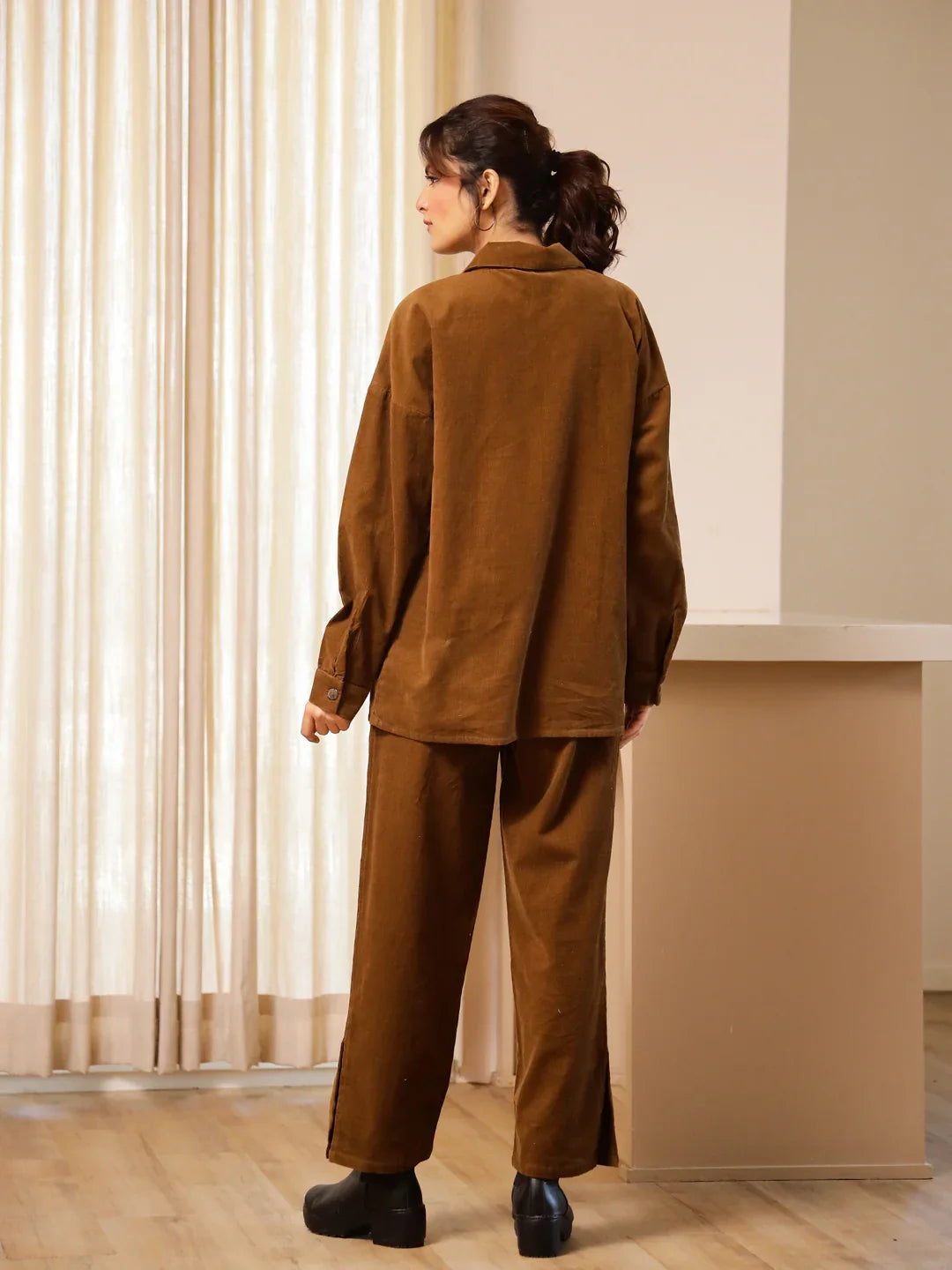 Brown Corduroy Co-ord Set - SanskrutiHomes