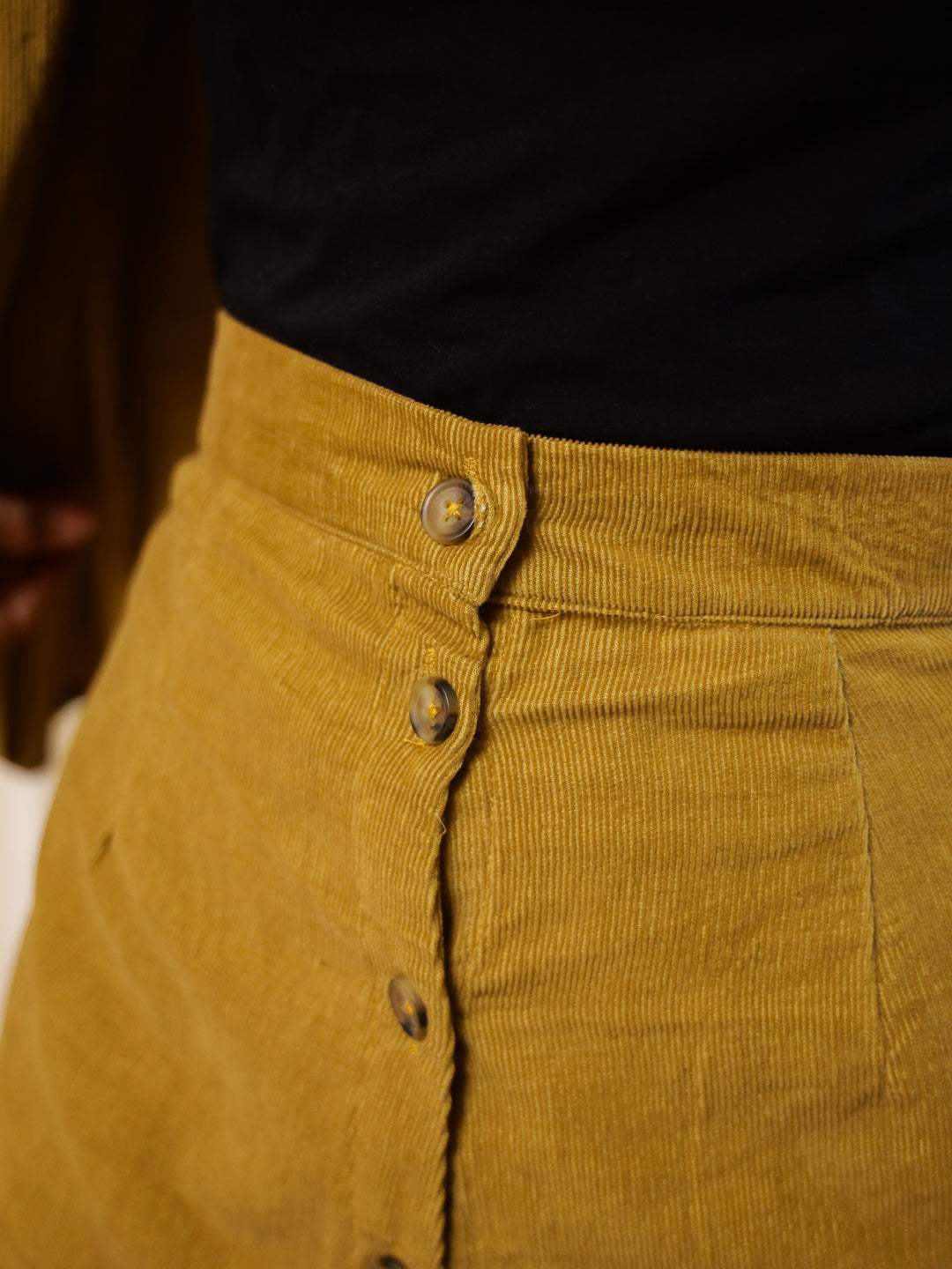 Yellow Solid COURDROY Print Co-ords Set with Skirt