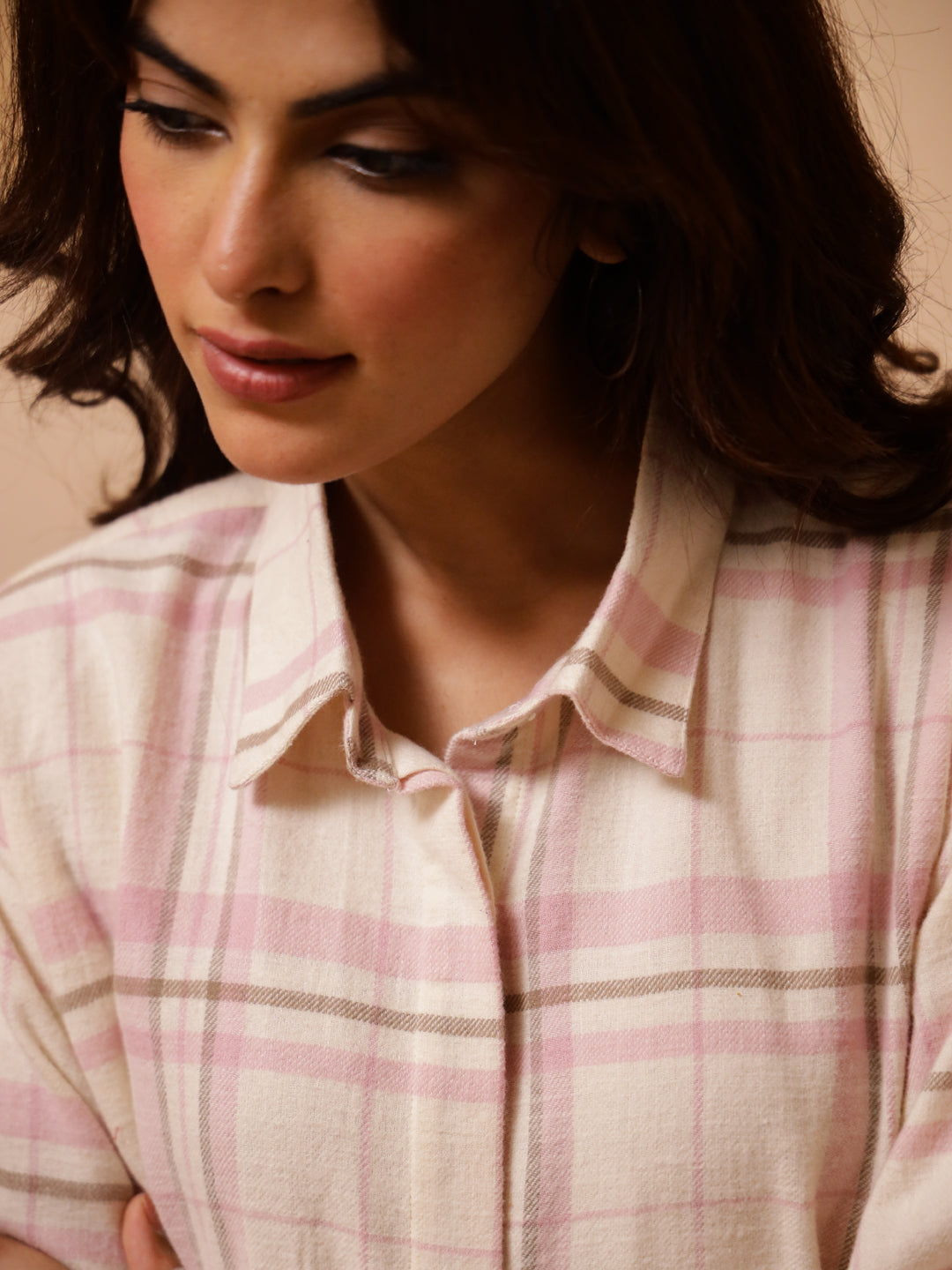Pink Checks Cashmere Winter Loungewear Set