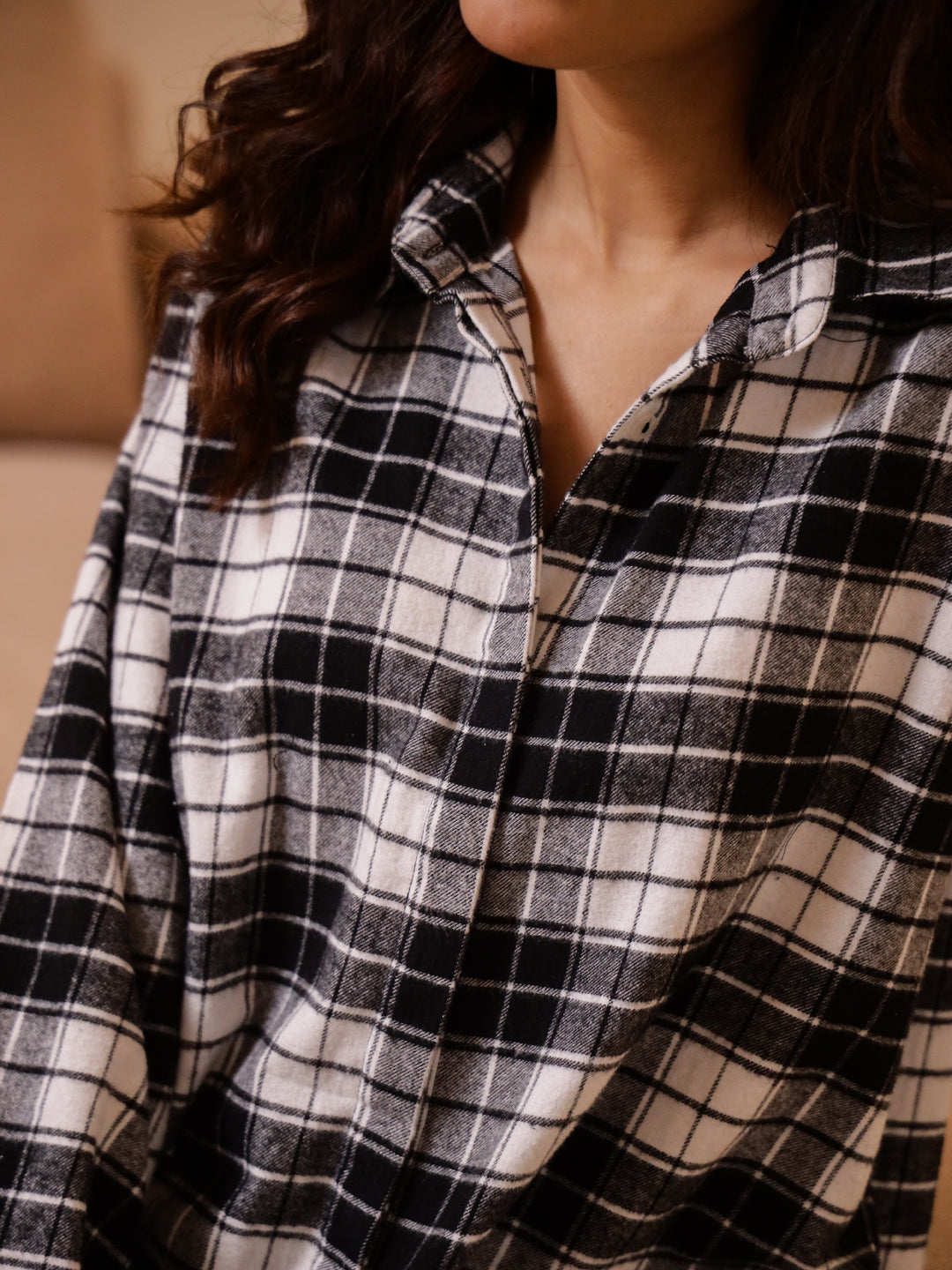 Black Checks Cashmere Winter Loungewear Set