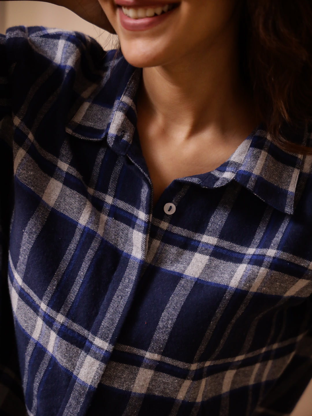 Blue Checks Cashmere Winter Loungewear Set