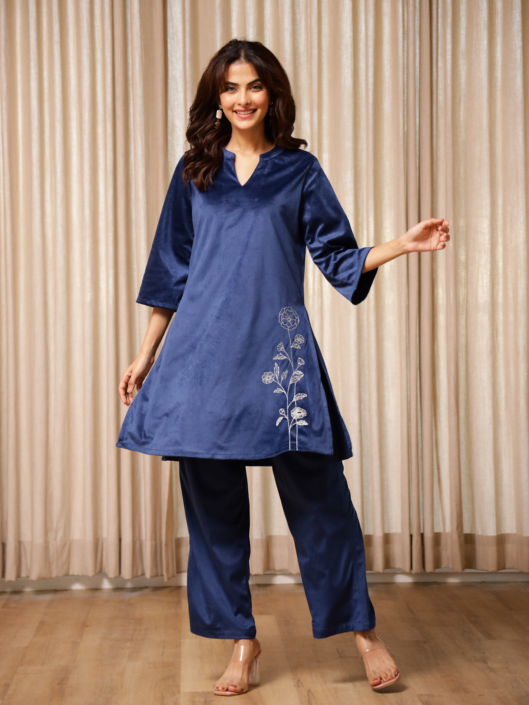 Blue Solid Co-Ord Set For Women