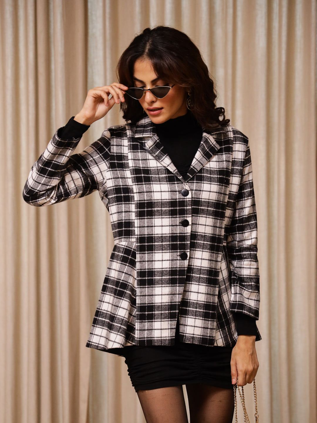 Black and White Check Jacket for Women - SanskrutiHomes