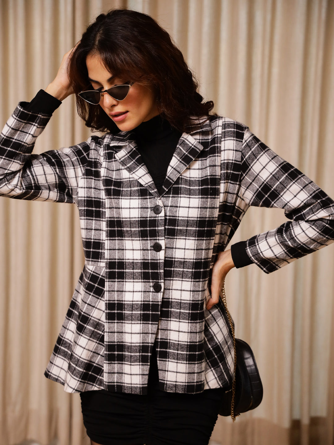 Black and White Check Jacket for Women - SanskrutiHomes