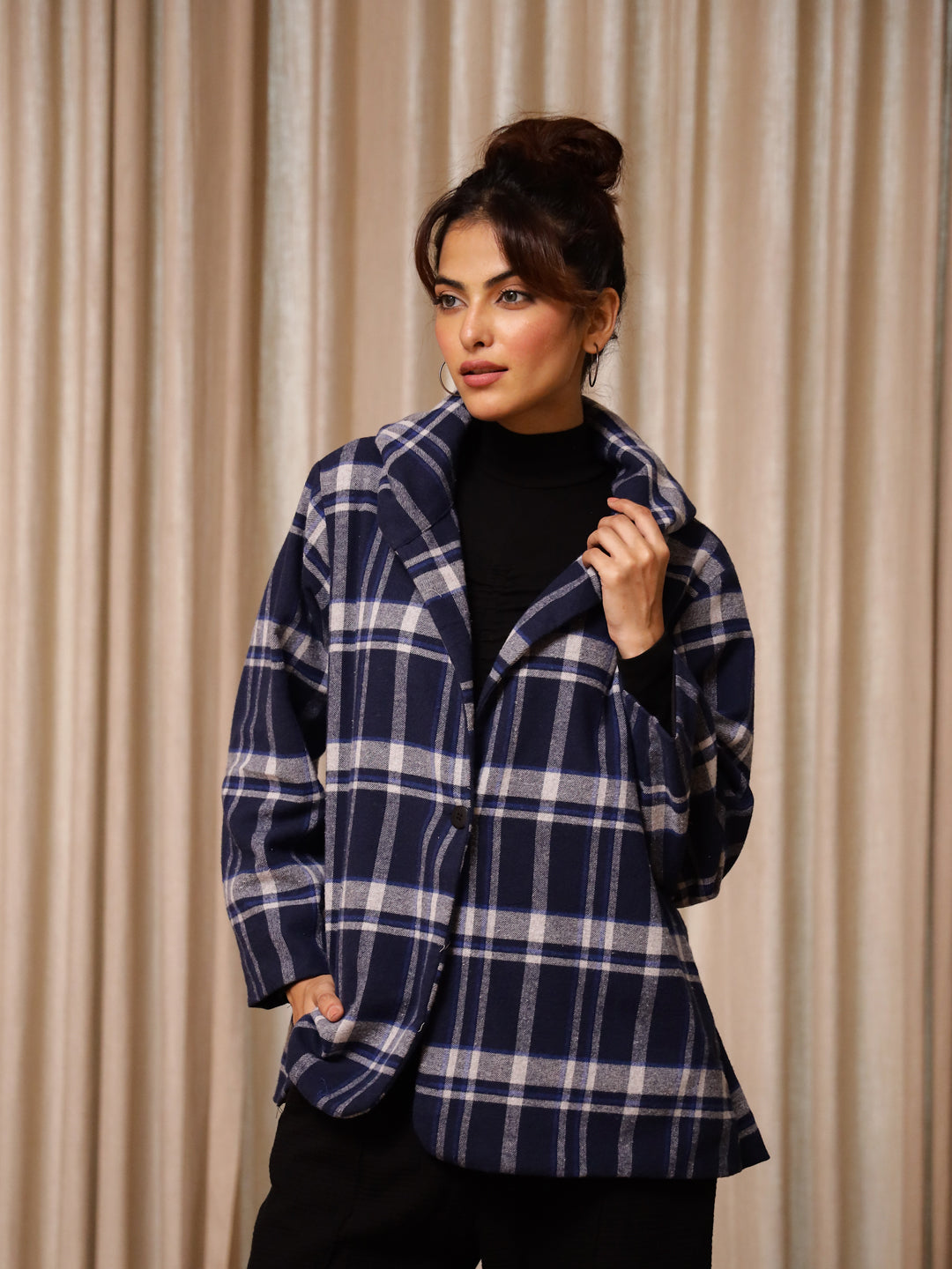 Blue Check Jacket for Women - SanskrutiHomes