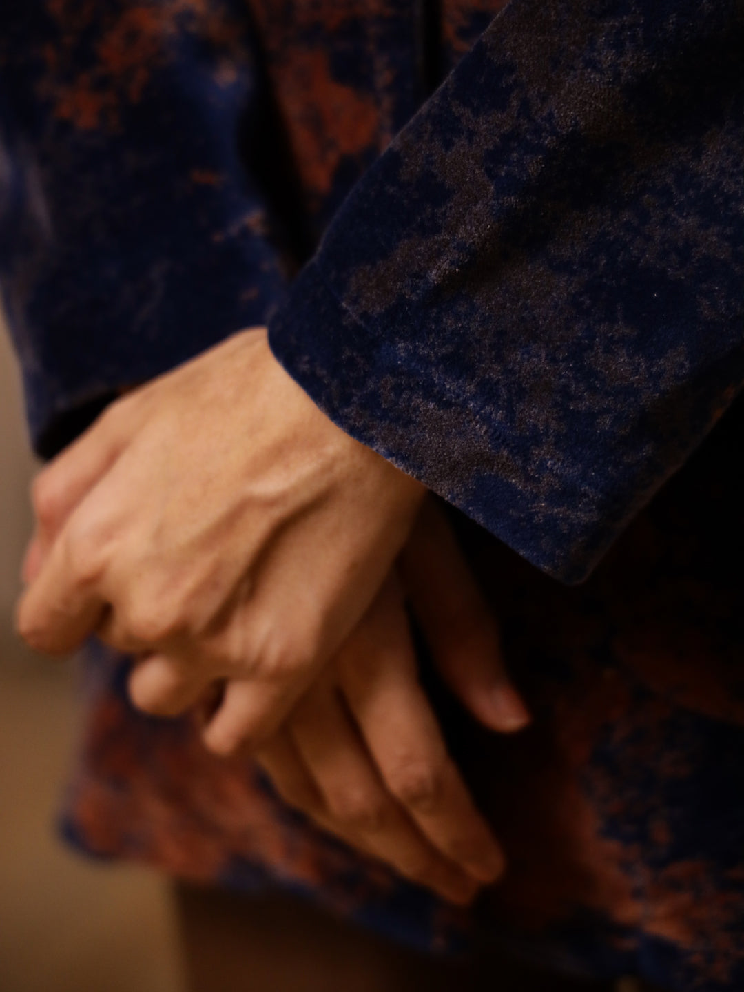 Blue Printed Velvet Jacket for Women