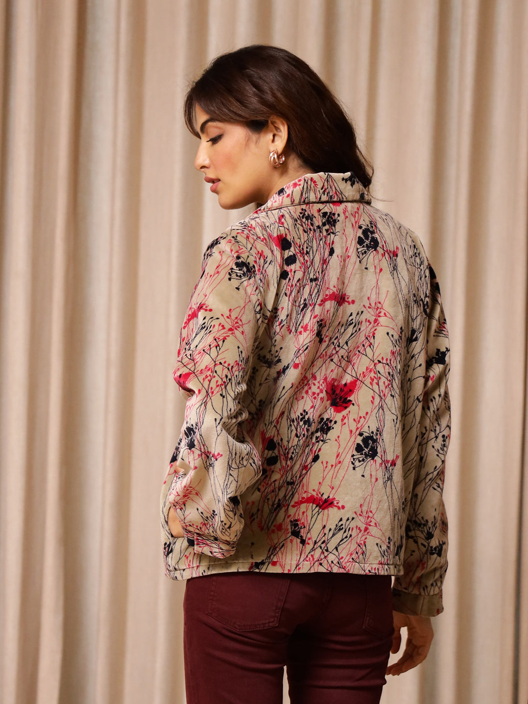 Multicolor Printed Velvet Jacket for Women - SanskrutiHomes