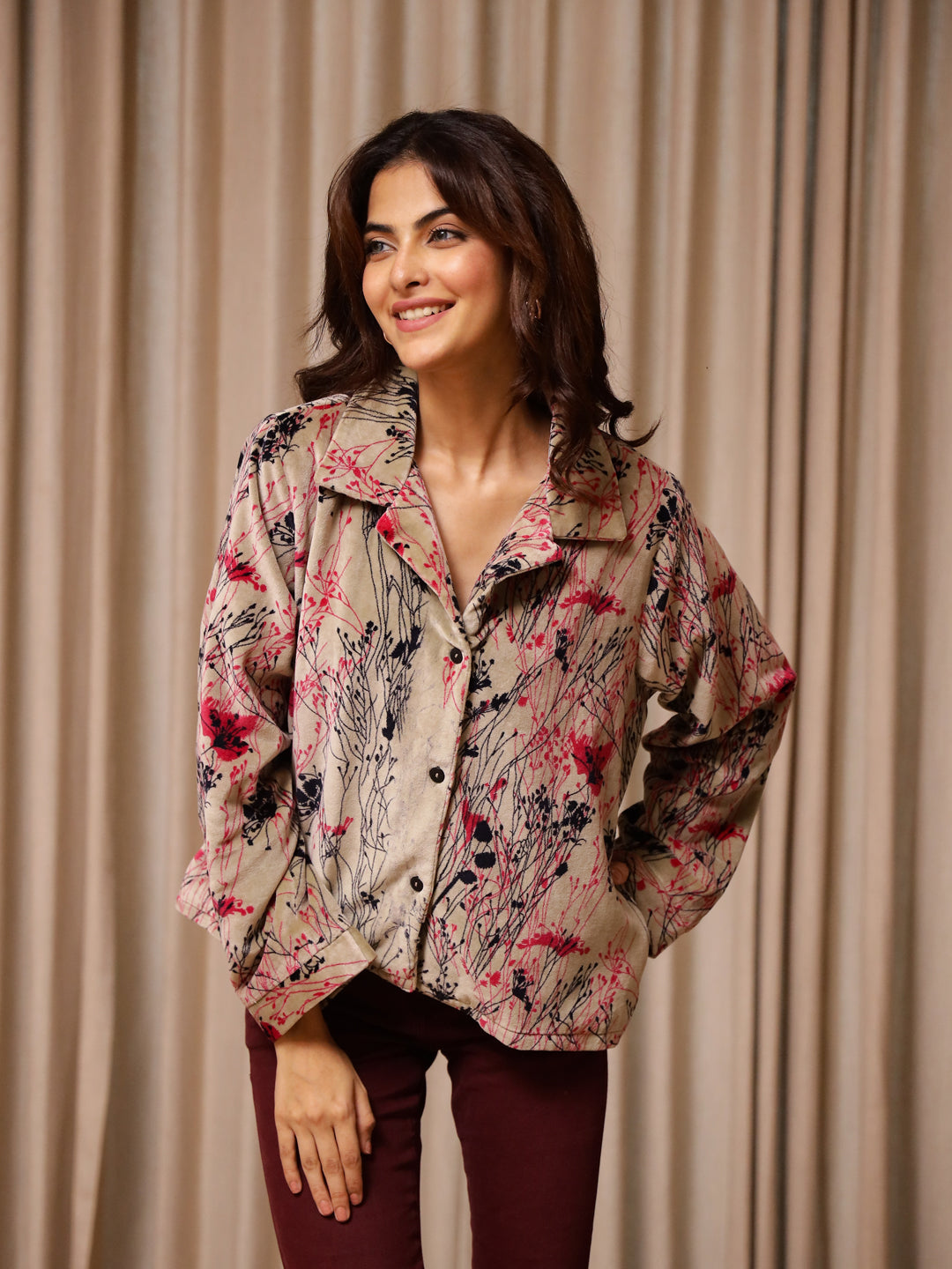 Multicolor Printed Velvet Jacket for Women